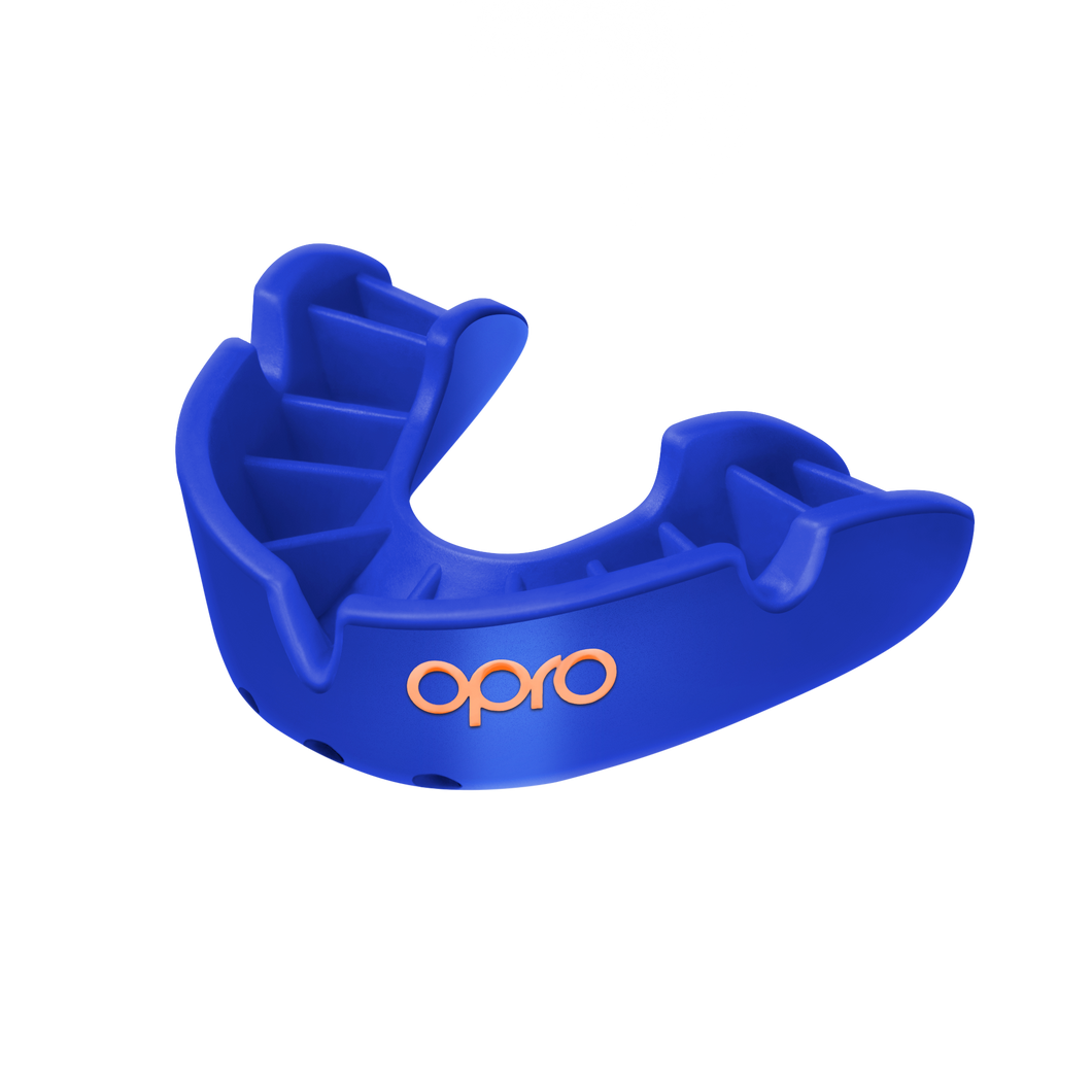 Opro bronze mouthguard blue