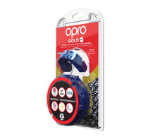 Load image into Gallery viewer, Opro gold mouthguard youth blu/prl
